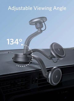 آنكر شاحن لاسلكي مغناطيسي مع شاحن سيارة بمنفذين USB وكابل USB-C إلى USB-A بطول 5 أقدام ومحاذاة مغناطيسية قوية فقط لهاتف آيفون 13 و12 و12 برو و12 برو ماكس و12 ميني لون أسود.  - Image 4
