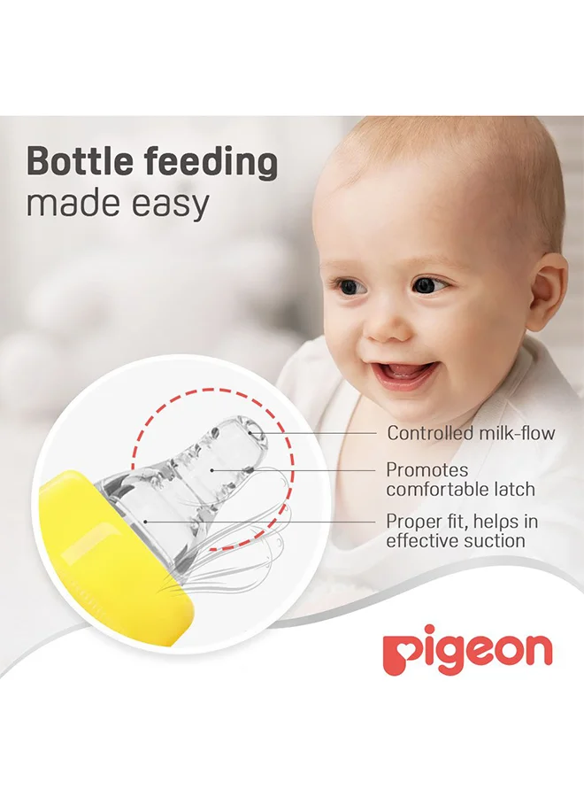 بيجون Ultrasoft Silicone Rubber Soft Nipple Glass Feeding Bottle For Baby, 200ml - Assorted