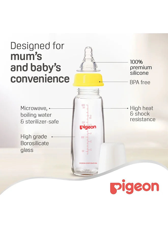 بيجون Ultrasoft Silicone Rubber Soft Nipple Glass Feeding Bottle For Baby, 200ml - Assorted