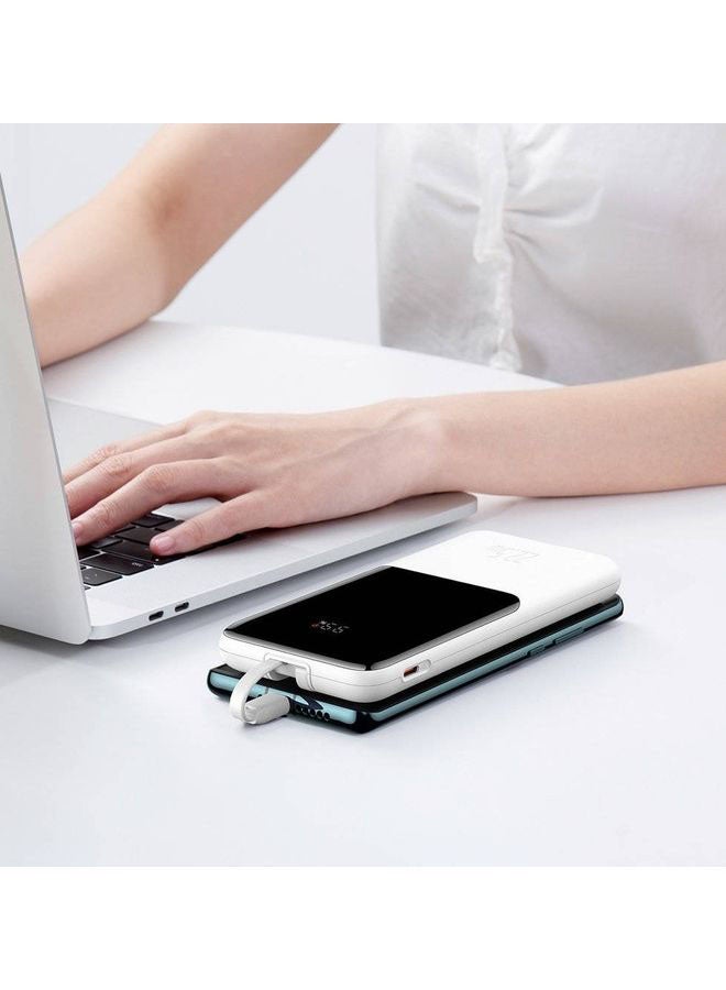 Baseus - 10000 mAh Fast Charge Power Bank 22.5w with Built-in Type C & Lightning Cable White - Image 1