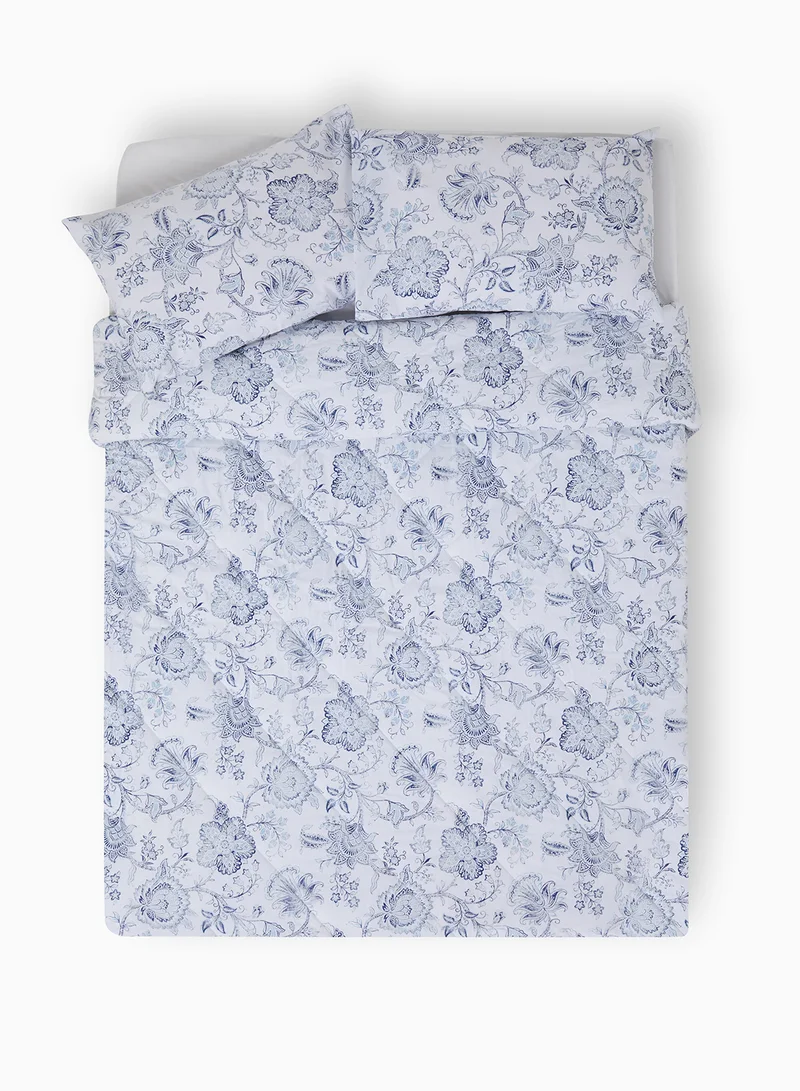 Noon East Comforter Set With Pillow Cover - For Queen Size Mattress - 100% Cotton Orion Percale - Sleep Well Lightweight And Warm Bed Linen - White/Navy Blue 160X220+Pillow Cover 50X75cm