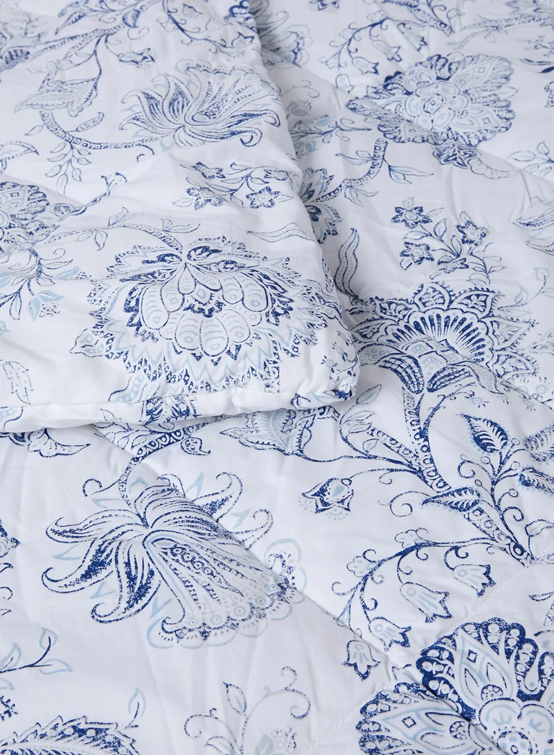 Noon East Comforter Set With Pillow Cover - For Queen Size Mattress - 100% Cotton Orion Percale - Sleep Well Lightweight And Warm Bed Linen - White/Navy Blue 160X220+Pillow Cover 50X75cm