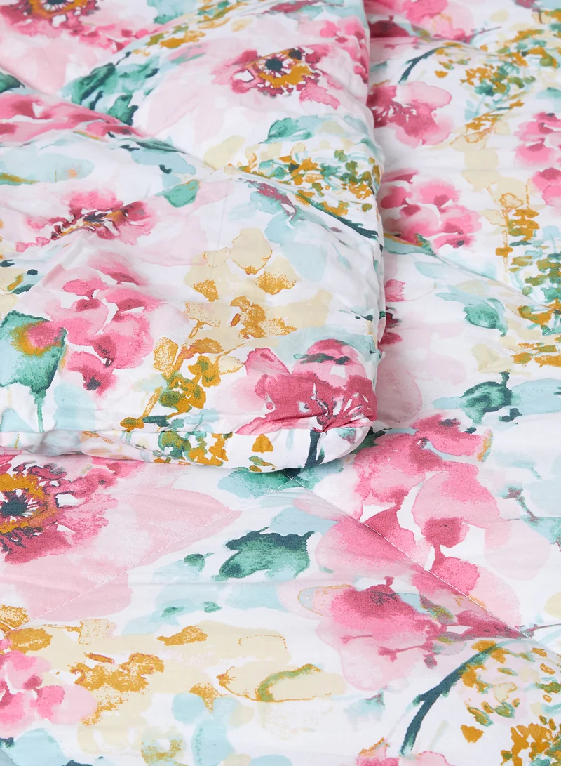 Noon East Comforter Set With Pillow Cover  - For King Size Mattress - 100% Cotton Stella Percale - Sleep Well Lightweight And Warm Bed Linen printed - Blue/Pink/White 240X200 +Pillow Cover 50X75cm