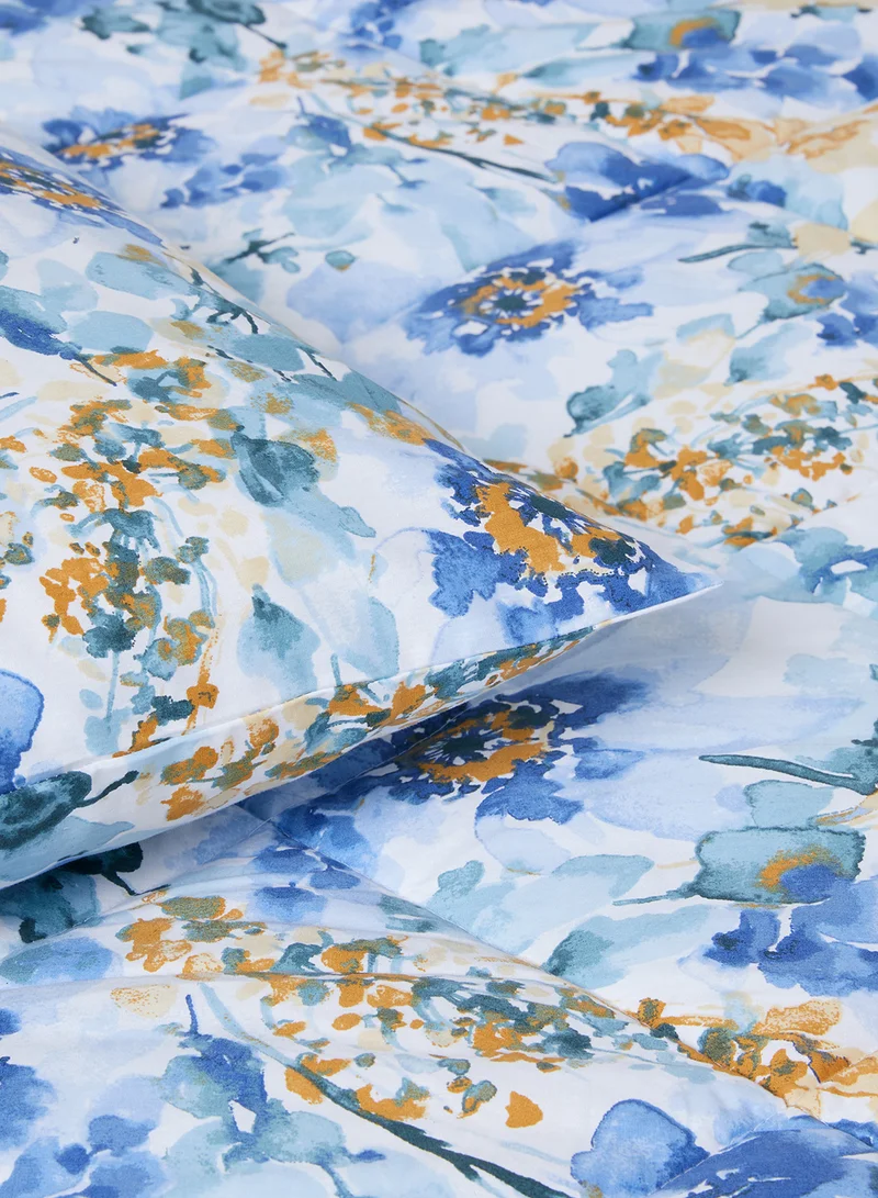 Noon East Comforter Set With Pillow Cover 50X75 Cm, Comforter 160X220 Cm - For Double Size Mattress - 100% Cotton Stella Percale - Sleep Well Lightweight And Warm Bed Linen White/Aqua Blue