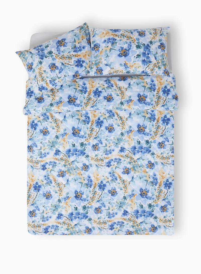 Noon East Comforter Set With Pillow Cover 50X75 Cm, Comforter 160X220 Cm - For Double Size Mattress - 100% Cotton Stella Percale - Sleep Well Lightweight And Warm Bed Linen White/Aqua Blue