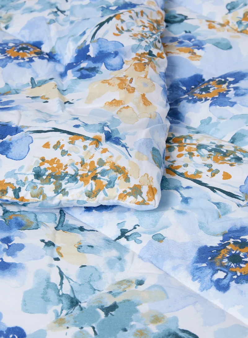 Noon East Comforter Set With Pillow Cover 50X75 Cm, Comforter 160X220 Cm - For Double Size Mattress - 100% Cotton Stella Percale - Sleep Well Lightweight And Warm Bed Linen White/Aqua Blue