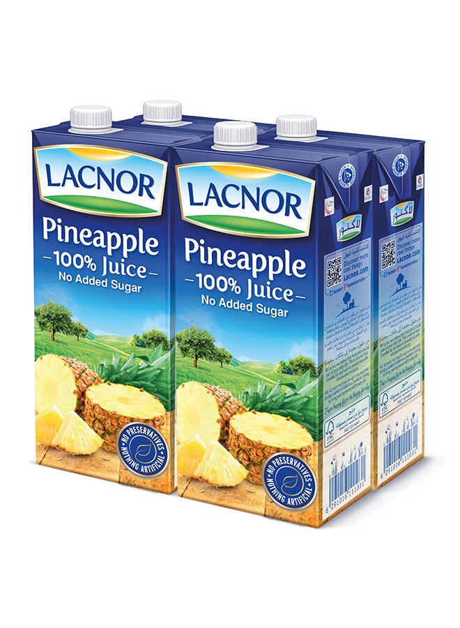 Lacnor Pineapple 100 Percent Juice, No Added Sugar 1Liters Pack of 4