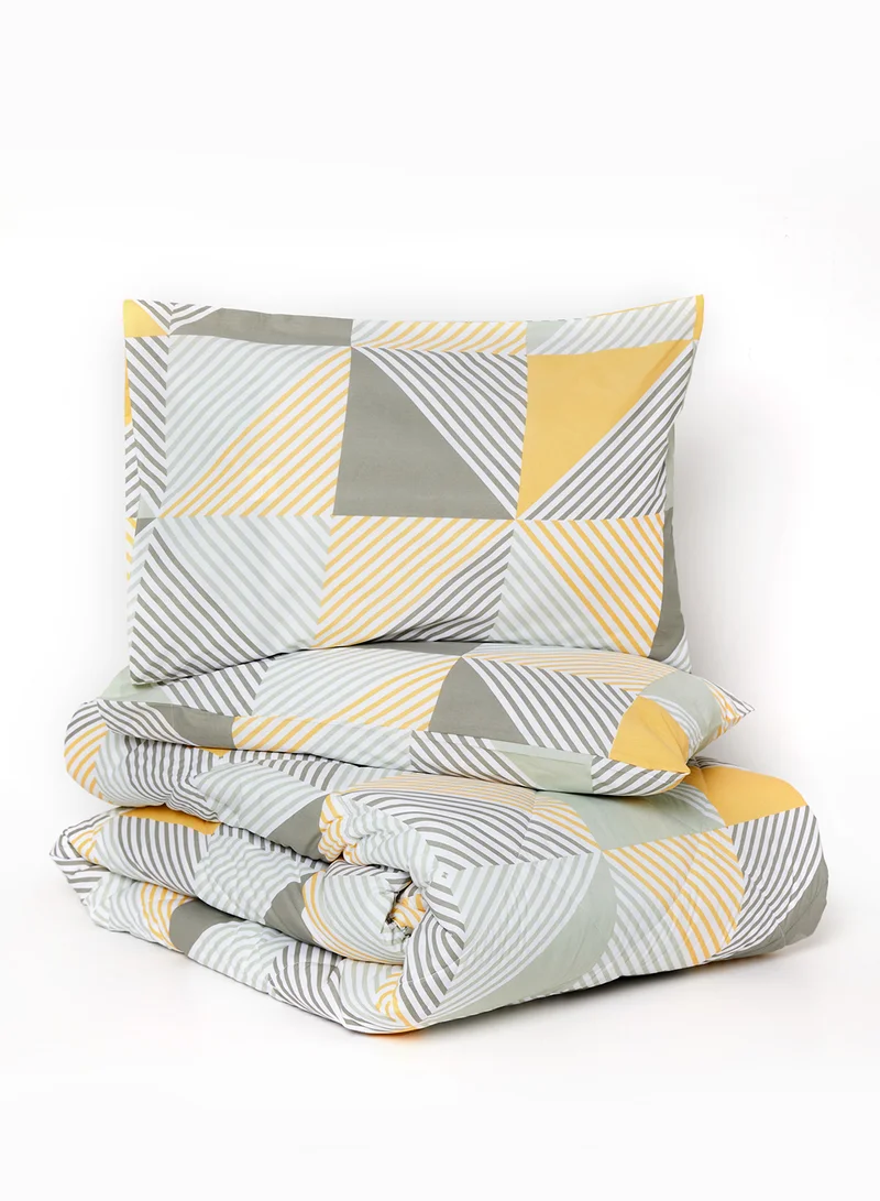 Noon East Dovet Cover Set With Pillow Cover - For Queen Size Mattress - 100% Cotton Percale - Sleep Well Lightweight And Warm Bed Linen - Grey/Yellow 1.5meter