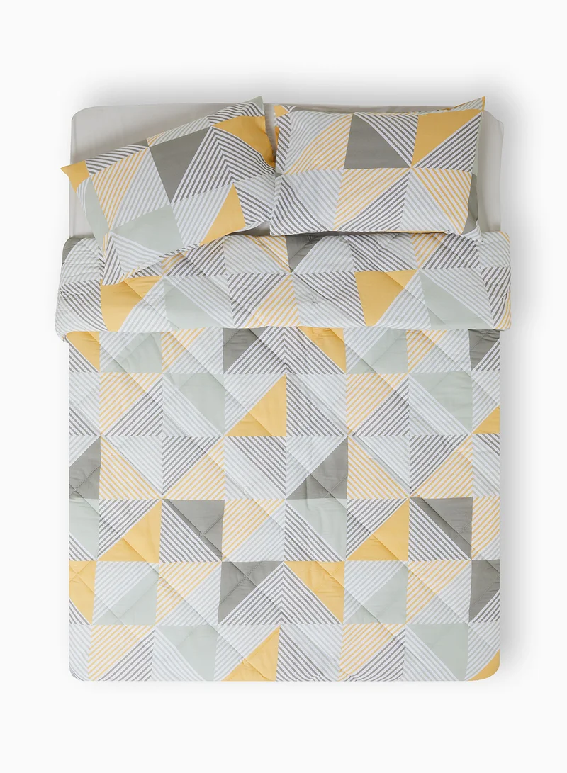 Noon East Dovet Cover Set With Pillow Cover - For Queen Size Mattress - 100% Cotton Percale - Sleep Well Lightweight And Warm Bed Linen - Grey/Yellow 1.5meter