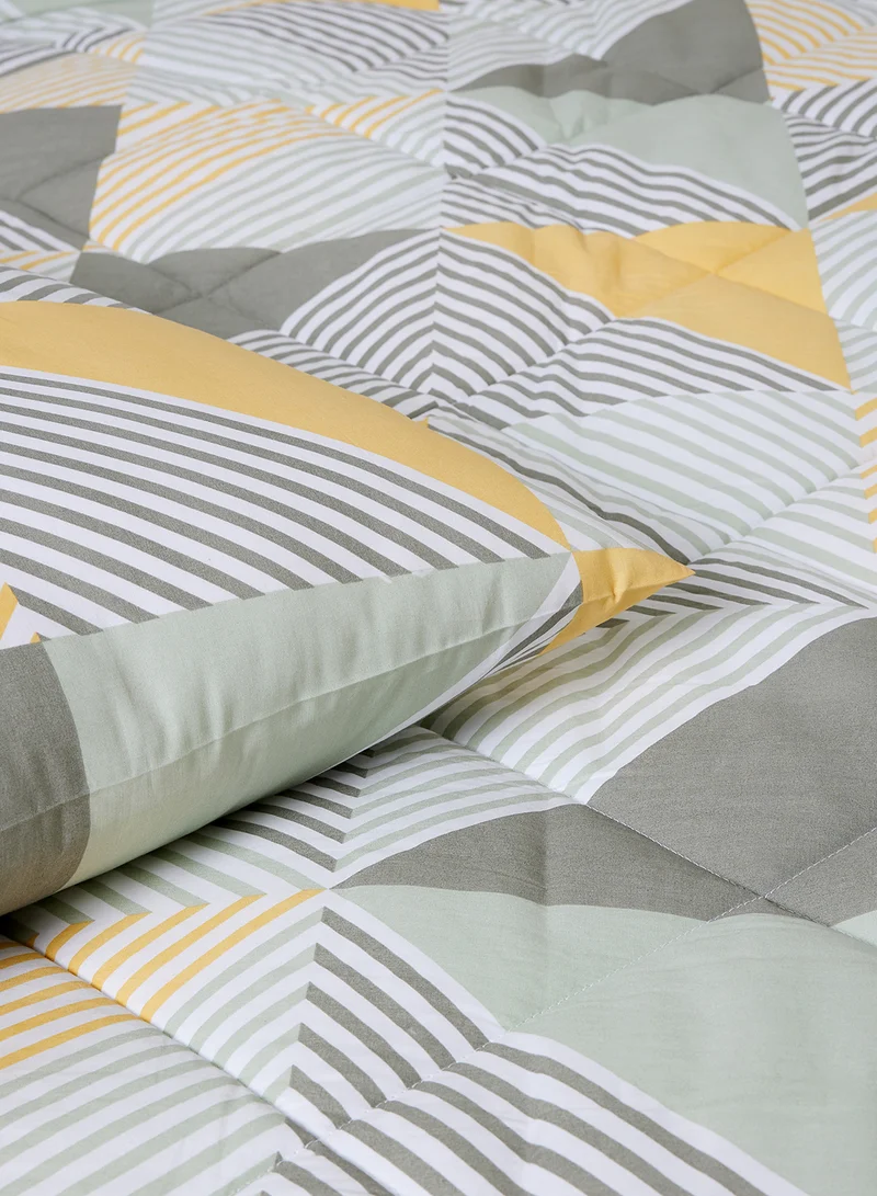Noon East Dovet Cover Set With Pillow Cover - For Queen Size Mattress - 100% Cotton Percale - Sleep Well Lightweight And Warm Bed Linen - Grey/Yellow 1.5meter