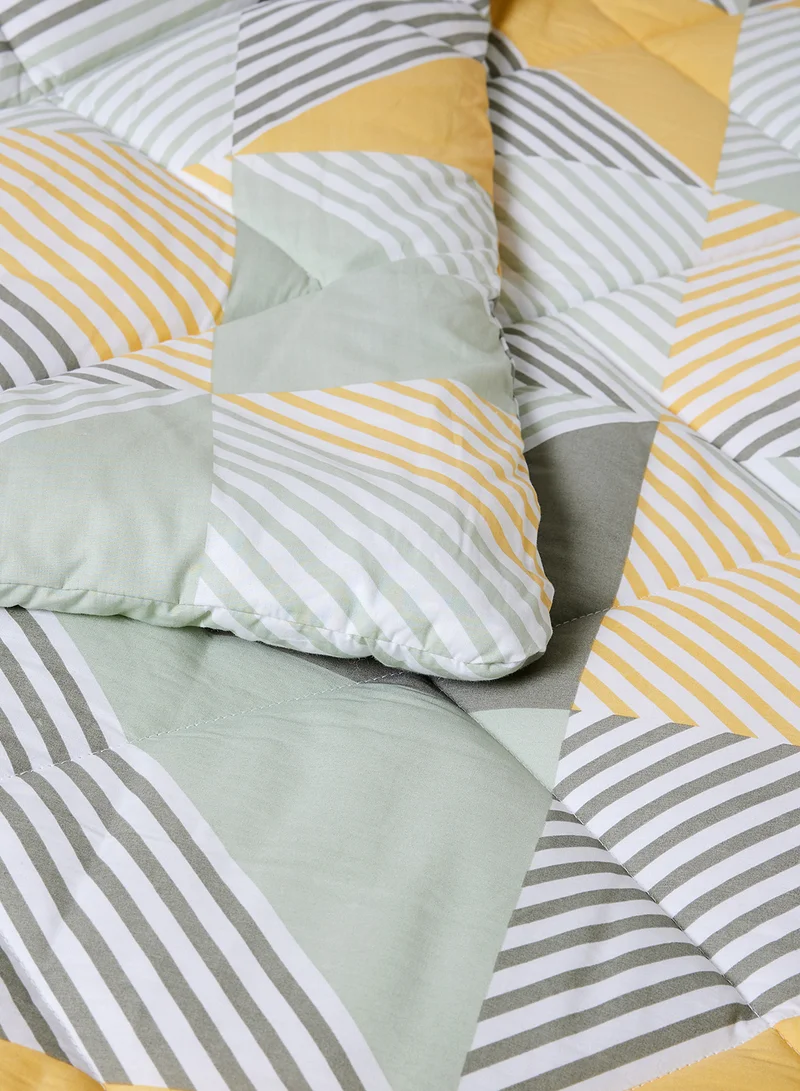 Noon East Dovet Cover Set With Pillow Cover - For Queen Size Mattress - 100% Cotton Percale - Sleep Well Lightweight And Warm Bed Linen - Grey/Yellow 1.5meter