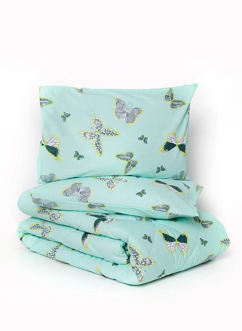 Noon East Comforter Set With Pillow Cover - For King/Super King Size Mattress - 100% Cotton Percale - Sleep Well Lightweight And Warm Bed Linen - Turquoise 260X240cm + pillow cover 50X75cm