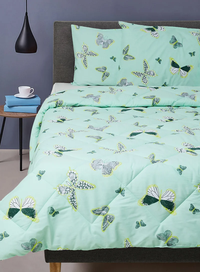 Noon East Comforter Set With Pillow Cover - For King/Super King Size Mattress - 100% Cotton Percale - Sleep Well Lightweight And Warm Bed Linen - Turquoise 260X240cm + pillow cover 50X75cm