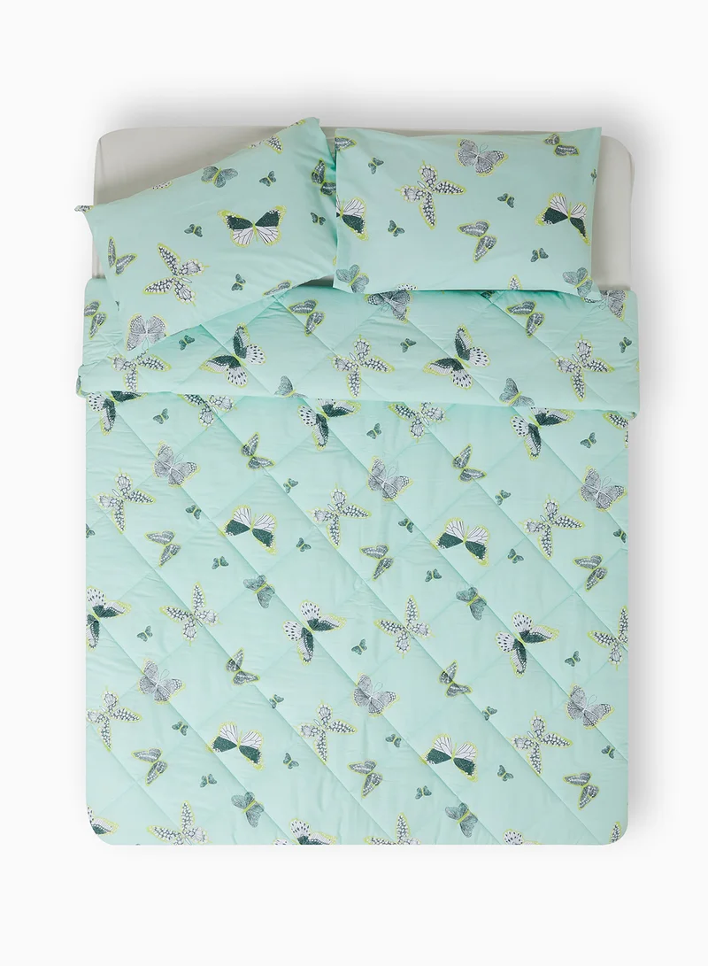 Noon East Comforter Set With Pillow Cover - For King/Super King Size Mattress - 100% Cotton Percale - Sleep Well Lightweight And Warm Bed Linen - Turquoise 260X240cm + pillow cover 50X75cm