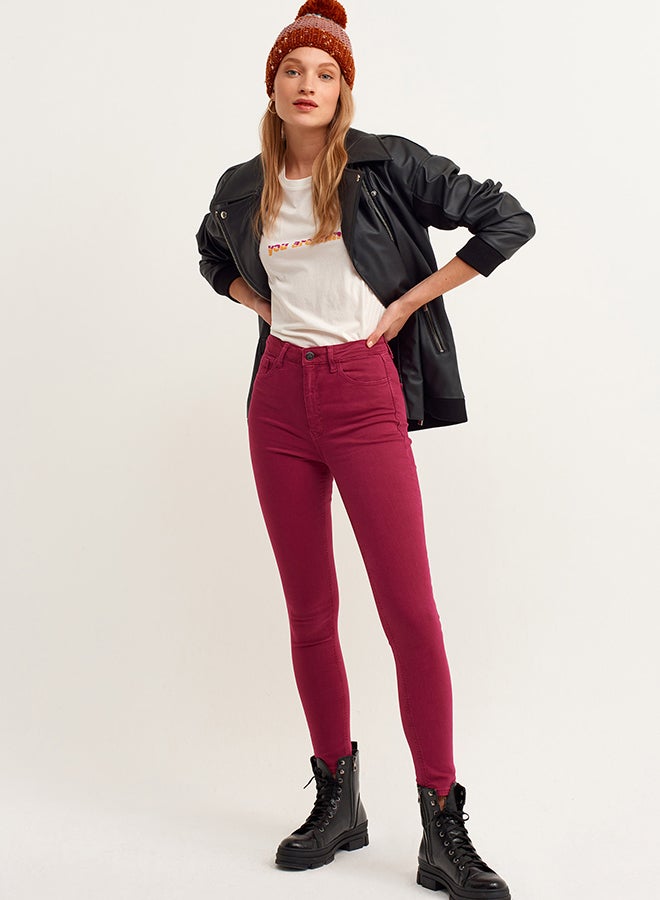 OXXO Cotton Carrot Fit Pants Burgundy  - Image 3