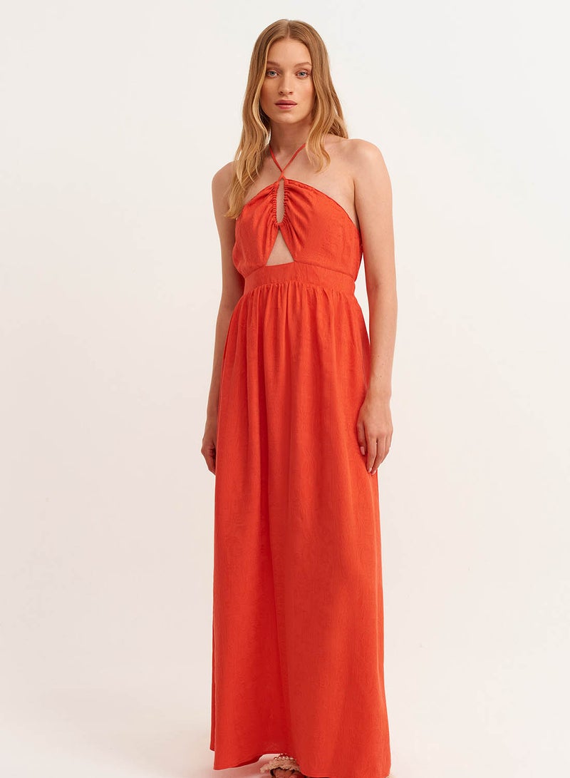 OXXO Cot-Out Detailed Maxi Dress Orange - Image 3