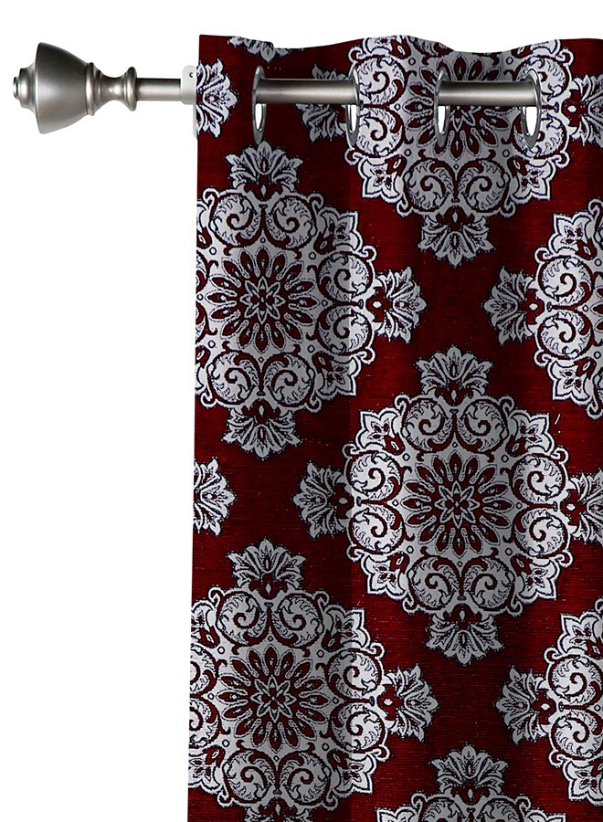 Hometown HOME TOWN 2-Piece Printed out Eyelet Ring Top Window Curtains - 2PK Set Chennile Burgundy/Blue 135x240cm  - Image 2