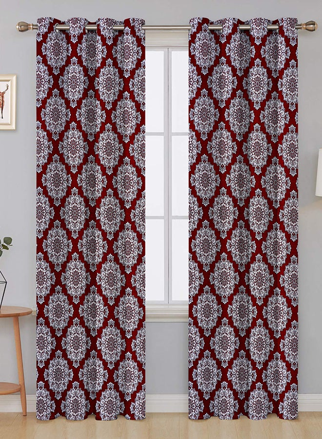 Hometown HOME TOWN 2-Piece Printed out Eyelet Ring Top Window Curtains - 2PK Set Chennile Burgundy/Blue 135x240cm  - Image 1