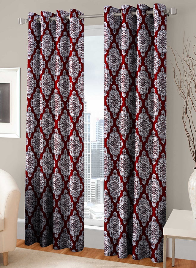 Hometown HOME TOWN 2-Piece Printed out Eyelet Ring Top Window Curtains - 2PK Set Chennile Burgundy/Blue 135x240cm  - Image 4