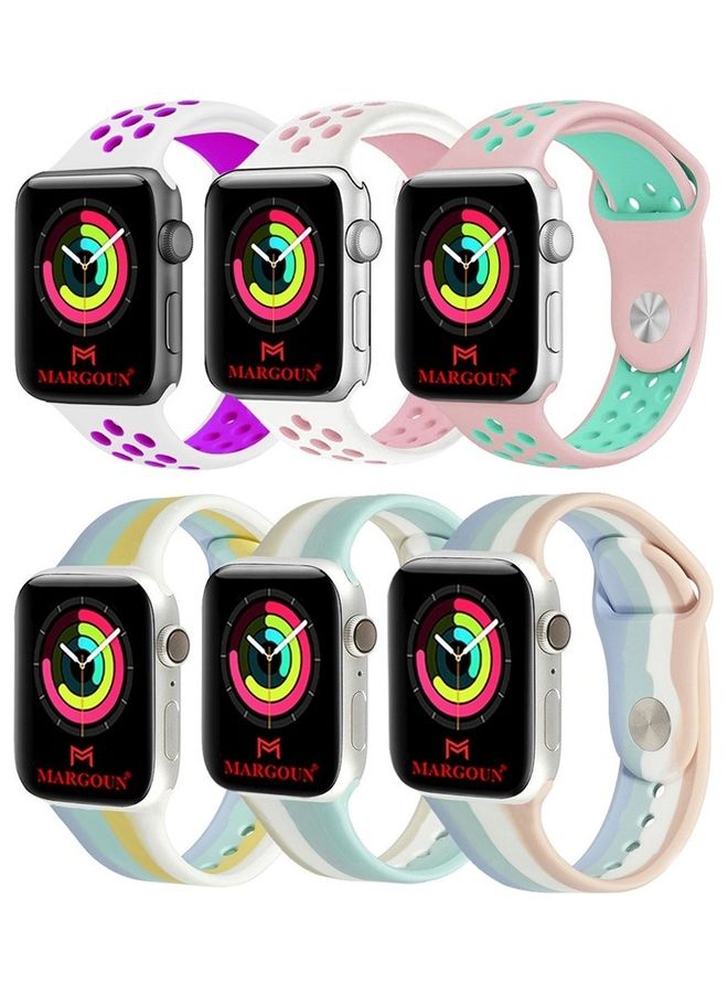 MARGOUN Apple Watch 45Mm 44Mm 42 Silicone Sport Band 6 Pack Nike Design Collection 7