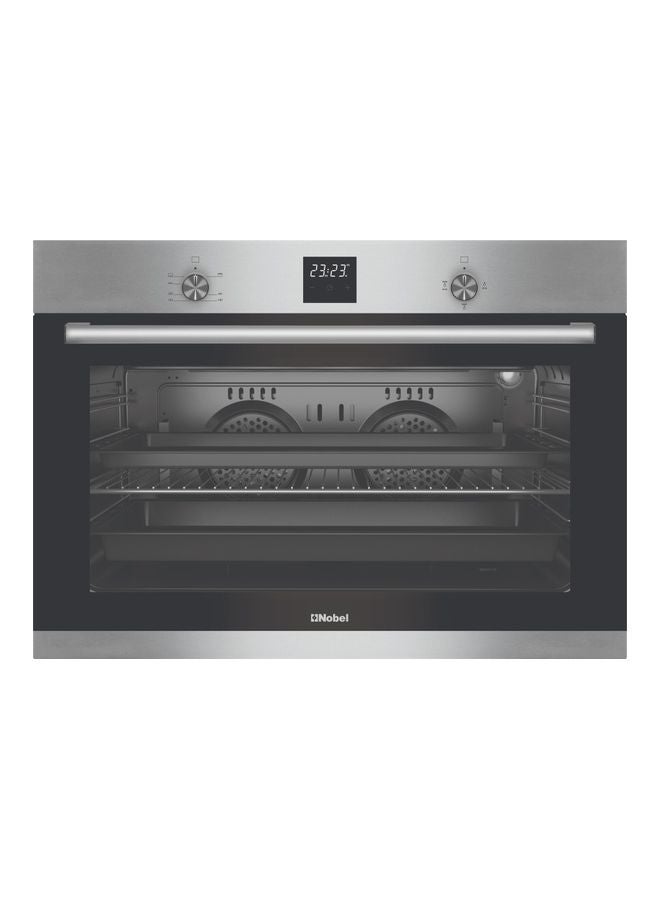 Nobel 90 cm Gas Built-in Oven with Grill, 97 Litres Capacity, 3 Touch Digital Timer, Inner Lamp, Tempered Black Glass Front Door, Stainless Steel Control Panel, Double Glazed Oven Door,  Knob Oven Control, Auto Ignition & Thermostatic Control, Made in Turkey NBI93020 Black 