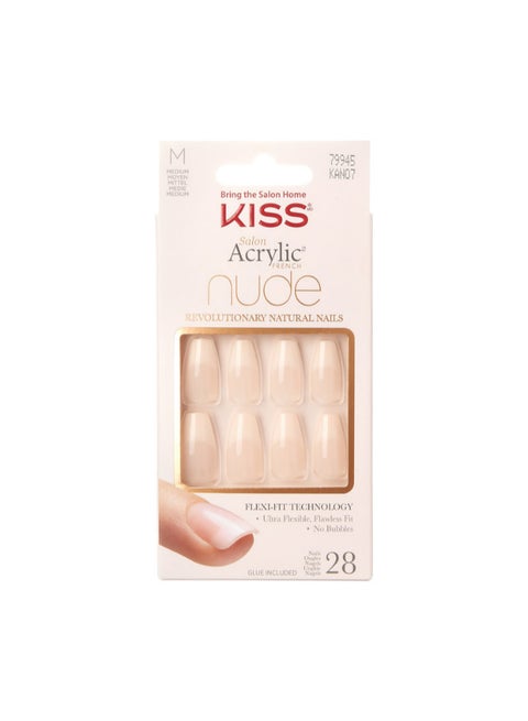28-Piece Salon Acrylic False Nails Set French Nude