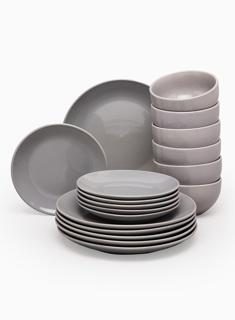 Noon East 18-Piece Stoneware Dinner Set Plates, Dishes, Bowls, Serves 6 Medium Grey  - Image 1