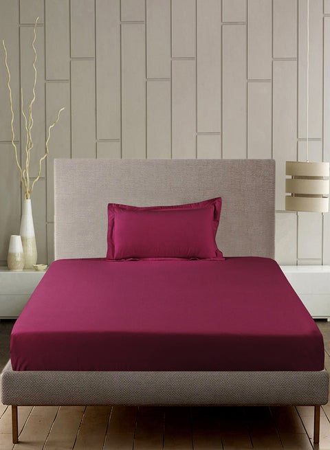 144TC Solid - Duvet cover + 1 Pillow case - 140(W) x200(L) cms with button closure ; (1) 45x70 +15cm Flap ( Plus Embroidery Flange all 4 sides ) Cotton Fuchsia Twin