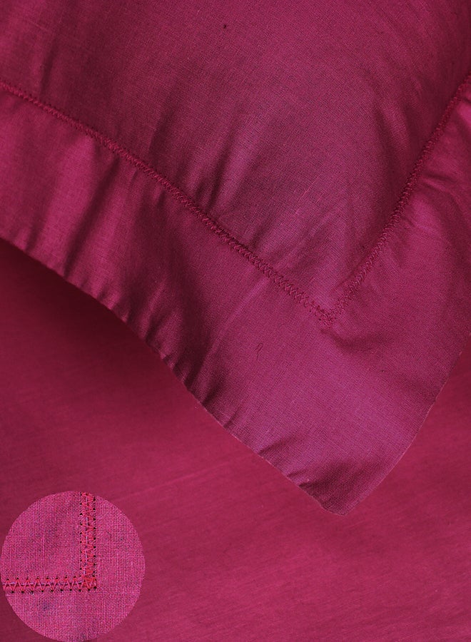 144TC Solid - Duvet cover + 1 Pillow case - 140(W) x200(L) cms with button closure ; (1) 45x70 +15cm Flap ( Plus Embroidery Flange all 4 sides ) Cotton Fuchsia Twin