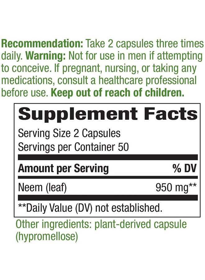 Nature's Way Dietary Supplement  Premium Herbal Neem Leaf 950 Mg - 100 Capsules  - Image 3