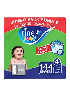 Fine Baby Baby Diapers, Size 4, 7 - 14 Kg, 144 Count (48 x 3) - Large, Jumbo Pack, Double Lock Technology Prevents Leakage  - Image 1