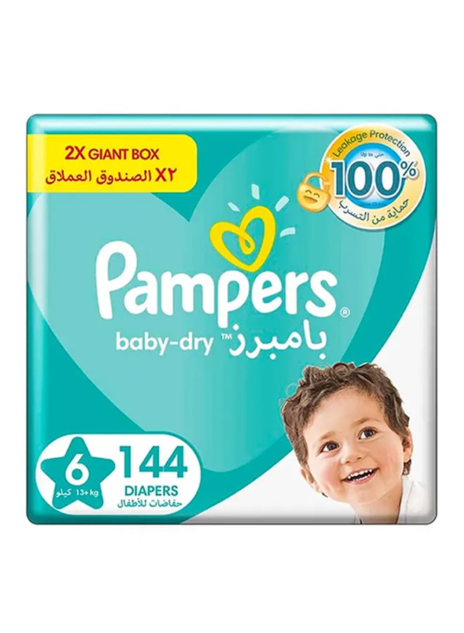 Pampers Baby Dry Diapers, Size 6, 13+ Kg, 144 Count - 2 x Giant Box, Up to 100% Leakage Protection Over 12 Hours  - Image 1