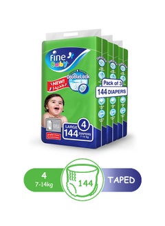 Fine Baby Baby Diapers, Size 4, 7 - 14 Kg, 144 Count (48 x 3) - Large, Jumbo Pack, Double Lock Technology Prevents Leakage  - Image 2