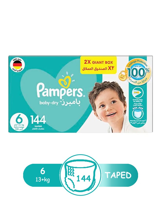 Pampers Baby Dry Diapers, Size 6, 13+ Kg, 144 Count - 2 x Giant Box, Up to 100% Leakage Protection Over 12 Hours  - Image 2