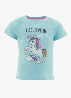 R&B Baby Girls Printed Crew Neck T-Shirt Blue  - Image 1