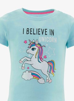 R&B Baby Girls Printed Crew Neck T-Shirt Blue  - Image 3