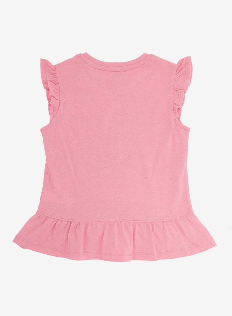 R&B - Girls Round Neck T-Shirt And Knitted Bottom Set Salmon Pink - Image 1