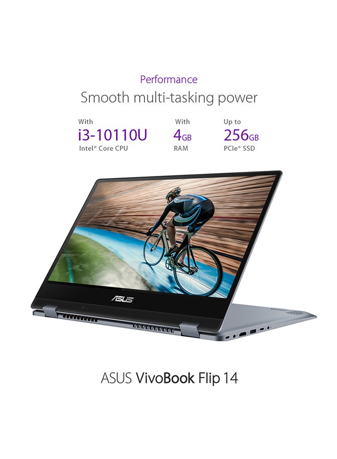 ASUS - VivoBook Flip 14 TP412FA 2-In-1 Laptop With 14-Inch FHD Display, Core i3-10110U Processor / 4GB RAM / 256GB SSD / Intel UHD Graphics / Touch Screen / Windows 10 Home /International Version English/Arabic Star Grey - Image 1