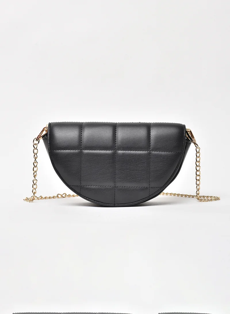 Jove Quilted Pattern Chain Strap Stylish Crossbody Bag Black