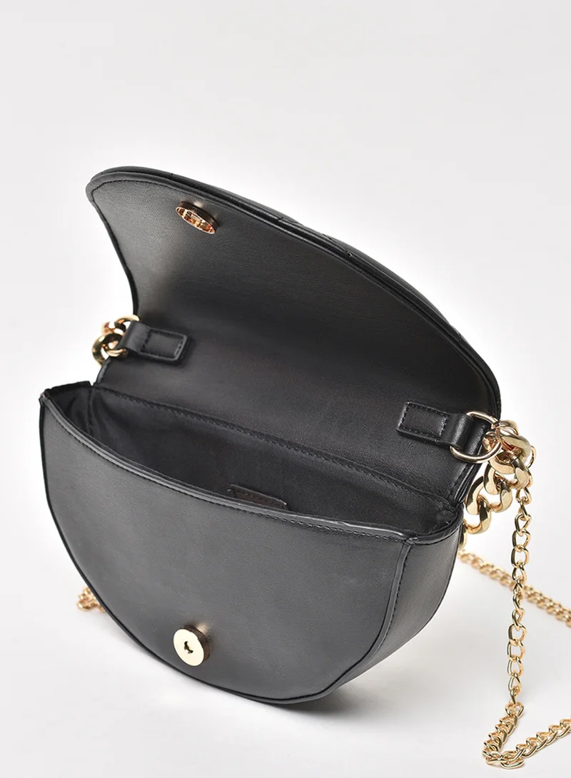 Jove Quilted Pattern Chain Strap Stylish Crossbody Bag Black