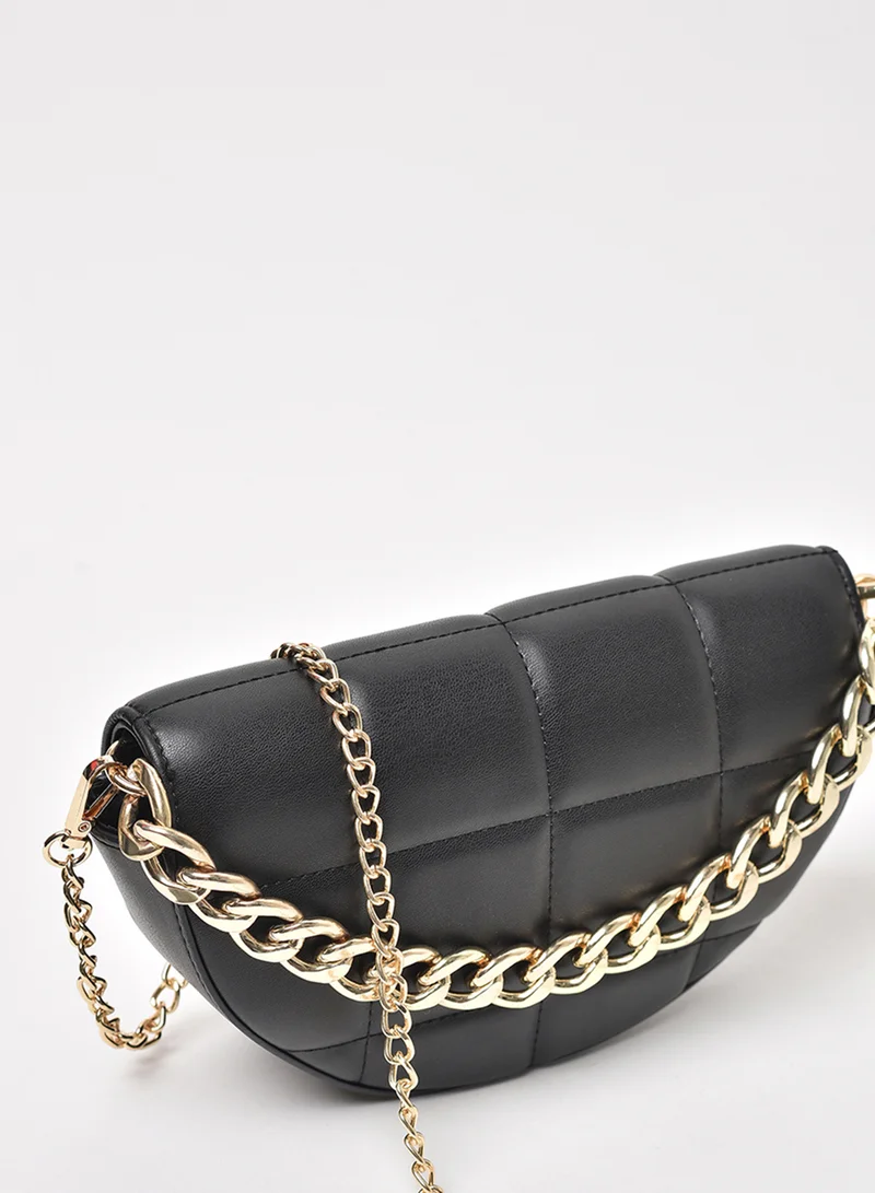 Jove Quilted Pattern Chain Strap Stylish Crossbody Bag Black