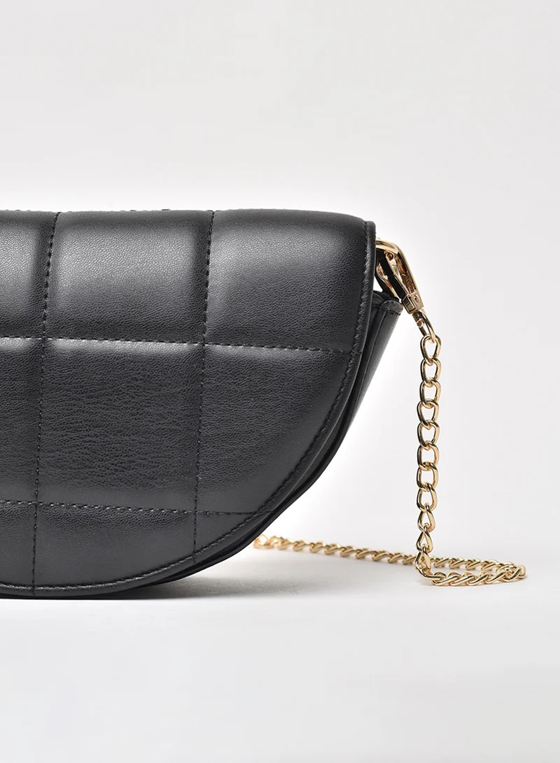 Jove Quilted Pattern Chain Strap Stylish Crossbody Bag Black