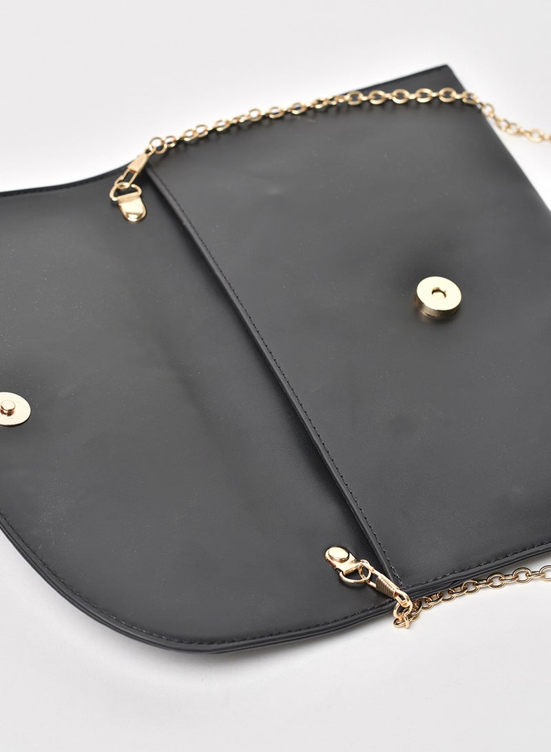 Jove - Stylish Solid Pattern Chain Strap Crossbody Bag Black - Image 1