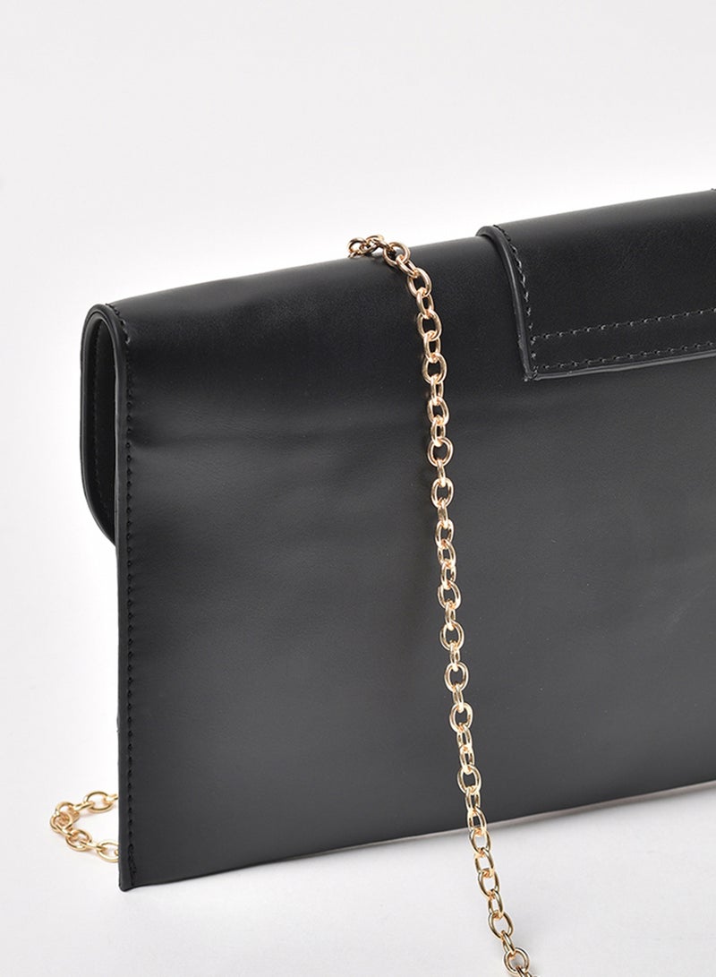 Jove - Stylish Solid Pattern Chain Strap Crossbody Bag Black - Image 1