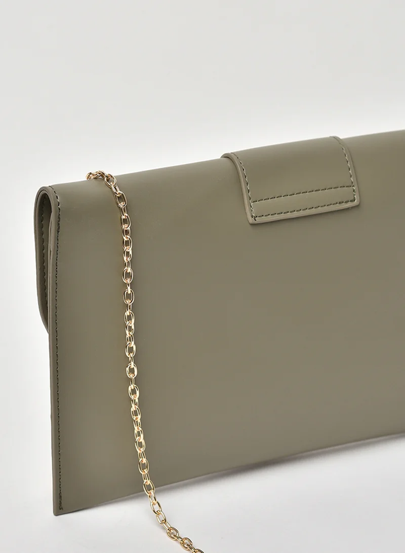 Jove Solid Pattern Chain Strap Crossbody Bag Green