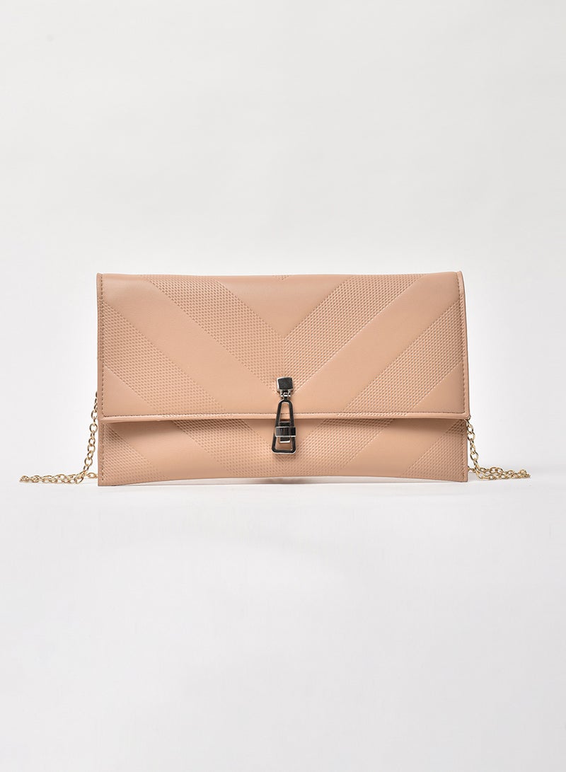 Jove - Textured Pattern Chain Strap Crossbody Bag Light Brown - Image 1