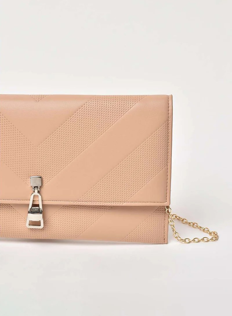 Jove Textured Pattern Chain Strap Crossbody Bag Light Brown