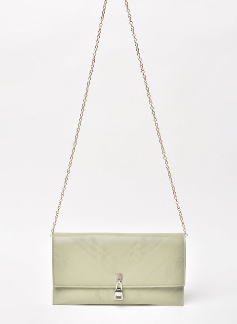 Textured Pattern Chain Strap Crossbody Bag Green