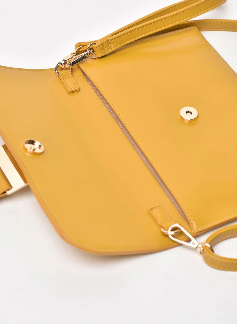 Jove Solid Pattern Flap Closure Shoulder Bag Yellow