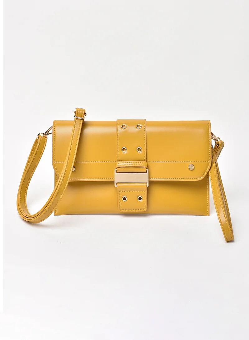 Jove Solid Pattern Flap Closure Shoulder Bag Yellow
